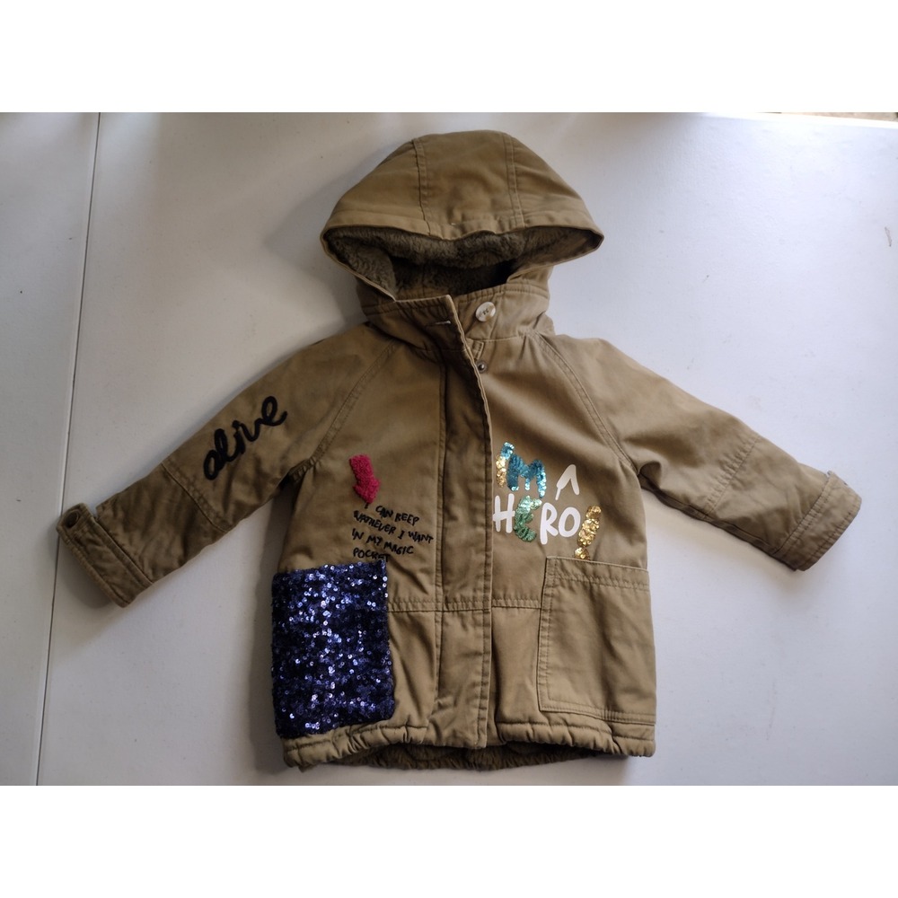 Ciao Milano Kids Girls Khaki Lined Parka Jacket Size 2‎ Sequins Patches
